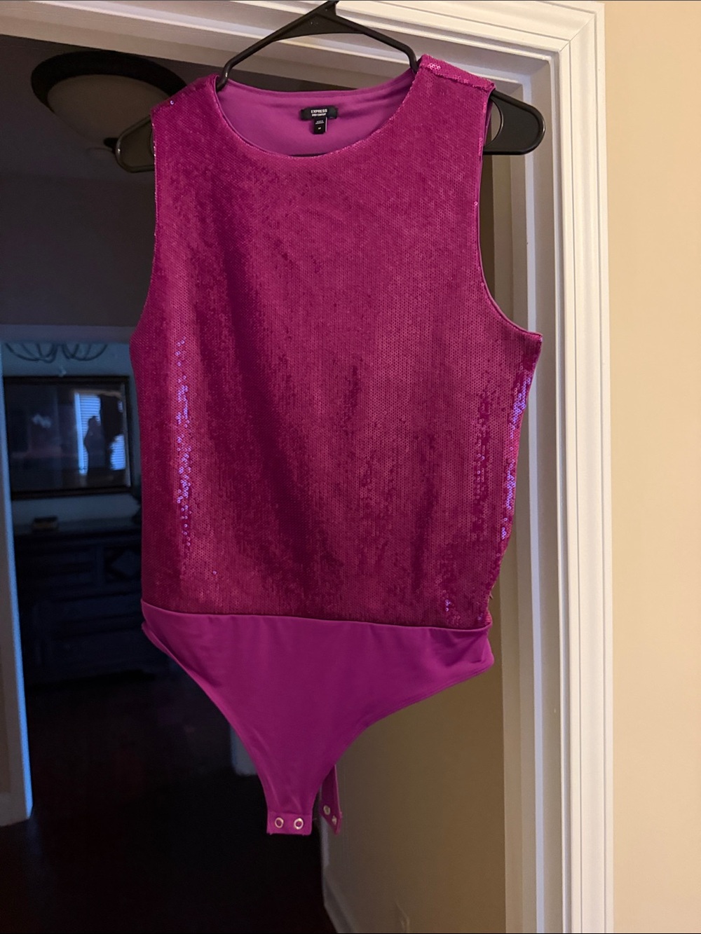 Express Women's Magenta Sequin Bodysuit
